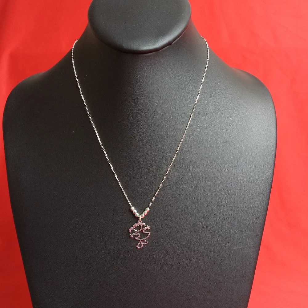 925 Sterling Silver Genuine Beads Necklace with‎ Silver Little Girl Pendant - Picture 7 of 8